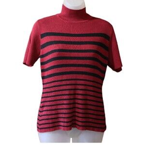 Preview Red & Black Stripe Knit Vintage Top w Shoulder Pads Wool Silk Medium